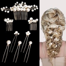 8 Pcs Pearl Hair Combs Set Wedding Bridal Rhinestone Hair Pins for golden