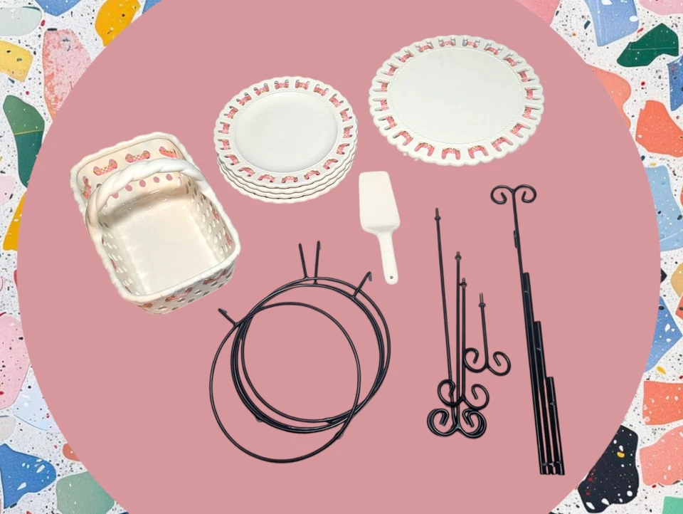 VALERIE PORTMEIRION STUDIO Plates 4 TIER Cake Stand Slicer DESSERT Basket White - Image 2 of 4