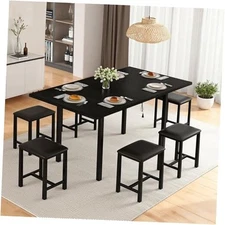  7-Piece Dining Table Set, 63" Large Extendable Kitchen Table Set with USB 