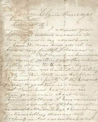 1868 Letter Elyria Ohio  ''aid in putting down damned Negro loving law''