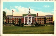 Fort Ft Collins Colorado CO High School S College Ave 1930s Postcard