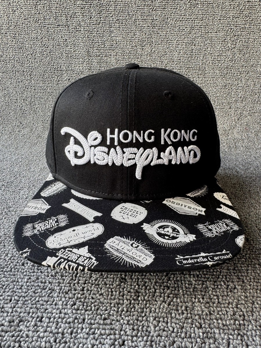 Disney Hong Kong Disneyland Snapback Hat Black Flat Brim Adjustable