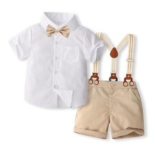 Toddler Baby Boy Gentleman Outfits Short Sleeve Dress Shirt with 5T Khaki