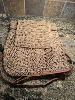 Stylish Straw Woven Shoulder Backpack for beach/parties/shopping Light Brown