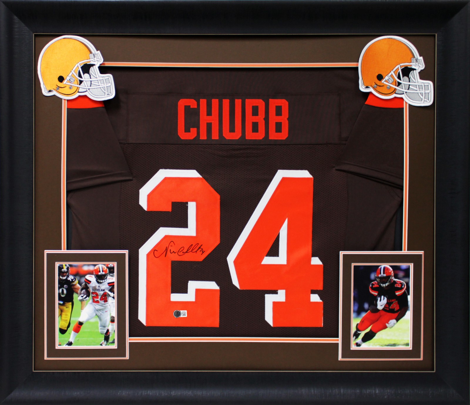 Nick Chubb Autographed Signed Cleveland Browns Brown Color Rush Pro Style Framed Jersey BAS Witnessed 2 
