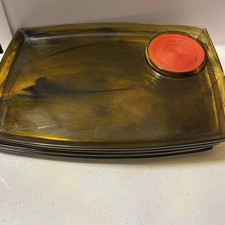 Vintage Swirled Lucite  Tortoise Shell Print Snack Trays w/coasters: Set of 4