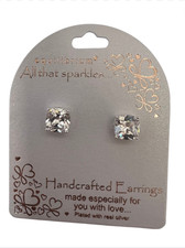 All That Sparkles Solitaire Square Silver Plated Stud Drop Earrings