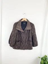 Carlisle 8 Brown Rouched Textured 3/4 Sleeve Zip Up Jacket Women’s Size 8