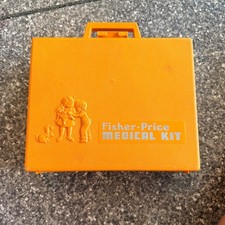 Vintage 1977 Fisher Price Medical Kit 936 Orange Case Doctor Play Set USA