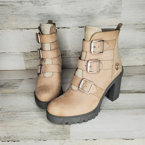 Timberland Stivali Donna Lana Point Fibbia Taupe Chiaro Nubuck A5MPR Taglia 9 5