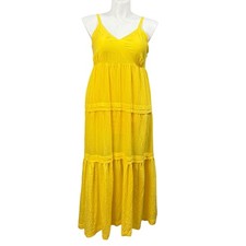 Simply Vera Vera Wang Yellow Tiered Maxi Dress Rayon Blend Sleeveless Women’s L