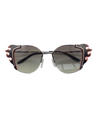 PRADA Men SPR59V Silver Frame Gray Gradient Sunglasses Flame Pattern Auth