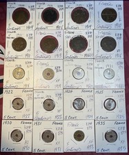 Francia 1904 - 1935 Cinque 5 Centesimi Fine F - AU Condizione Lotto 20 Monete