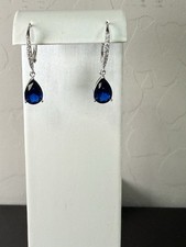 Sterling Silver Created Sapphire Leverback Earrings
