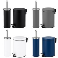 3L Bathroom Pedal Bin and Toilet Brush Holder Set Black Grey White Blue