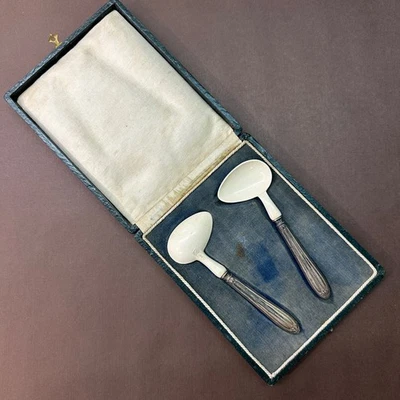 1905 BABY FEEDING SPOON GALALITH CASEIN “MILK PLASTIC” SILVER PLATE ORIGINAL BOX - Image 1 of 4