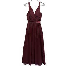 Azazie Maxi Dress Pleated Chiffon V-Neck Burgundy Women Maxi Formal