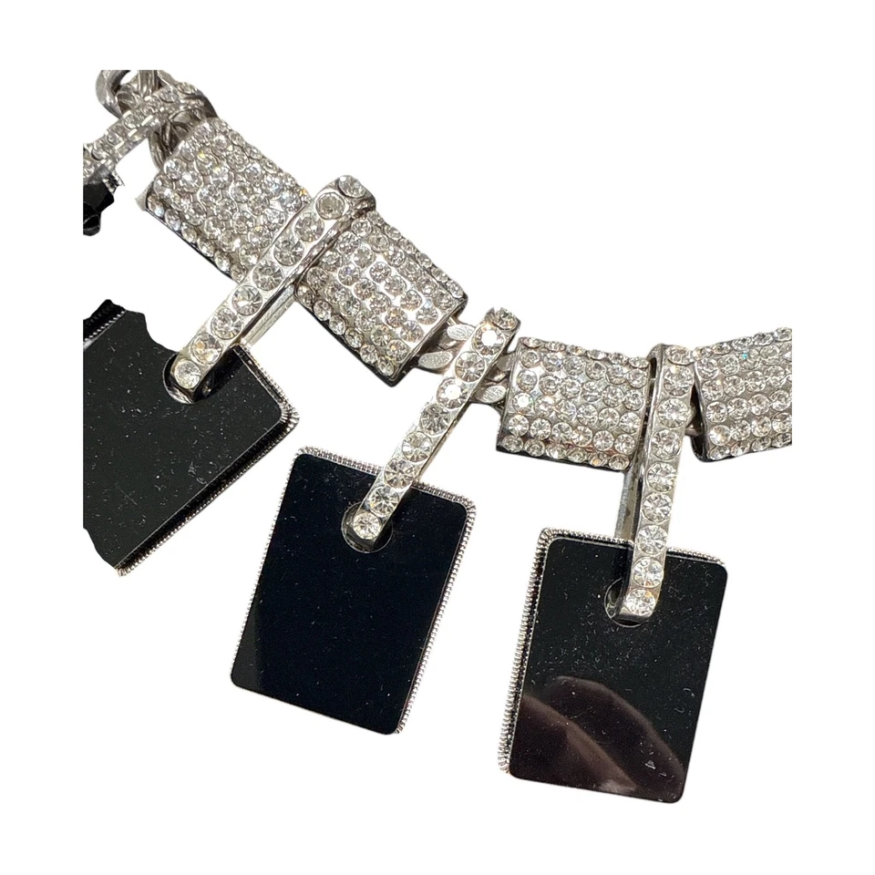 TRACI LYNN Gold Tone Chunky Black  & Crystal Bib Necklace & Earrings TL447 - Image 3 of 4