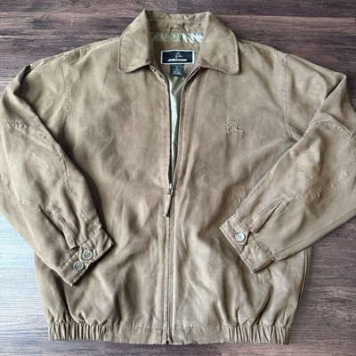 BOEING Aircraft Mens Jacket Medium Zip Front Brown ''Suede'' Nylon Windbreaker