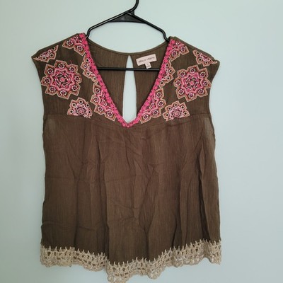 Sequin Hearts Green Sleeveless Top Women's Size Small Open Back Boho Hippie 