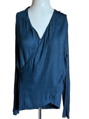 ANTHROPOLOGY Dolan Top Teal Navy Long Sleeve Blouse Size SMALL Made In USA