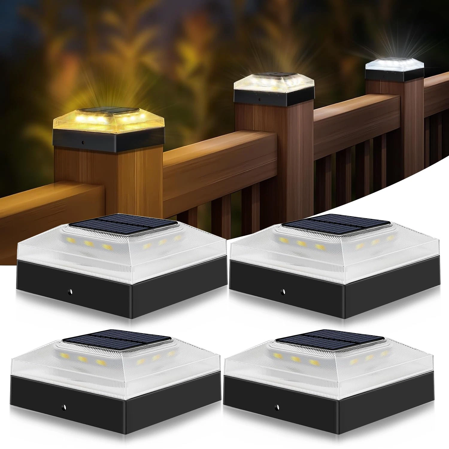 4Pack White Solar LED Cap Light For 4"x4"/5"x5"/6"x6" Wood/PVC/Vinyl Fence Post