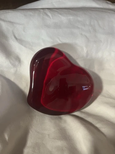 Vintage TIFFANY CO Red Heart Paperweight Art Crystal Glass Signed ELSA PERETTI