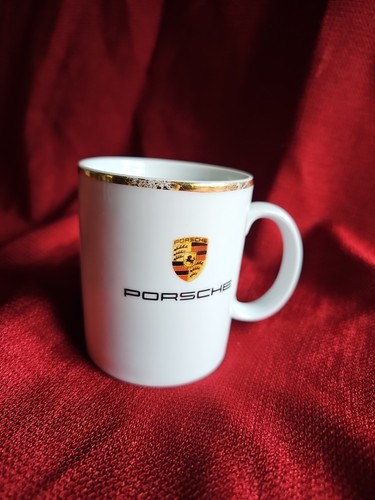 Porsche Logo Crest Gold Rim Mug 10 Ounce Germany
