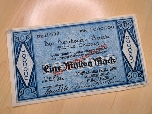 Scheck Deutsche Bank Leipzig 1 Million Reichsmark Inflationsgeld - Bild 2 von 8