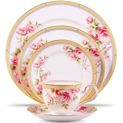 Noritake Dinnerware Set 5-Piece Residential Service for 1 Bone China Pink/White