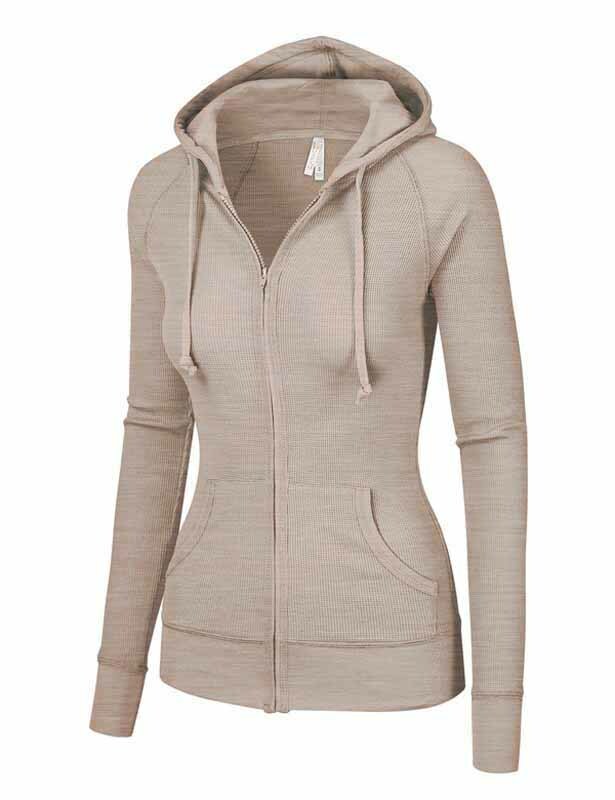 Waffle Knit Full Zip Sweatshirt Jacket 