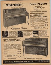1951 PAPER AD 2 PG Brinkerhoff Spinet Piano Style W L A H Rossini Accordions