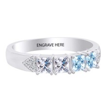 Engagement Promise Band Ring Personalized Simulated Birthstone Sterling Silver