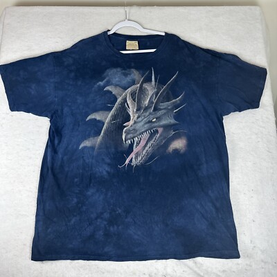 Vintage Y2K The Mountain Tie Dye Dragon T-Shirt Size 3XL BLACK