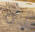 Clear Crystal Open Circle Necklace Signed Mo 925 Sterling Silver