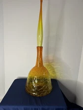 Vintage Blenko Tangerine Crackle Decanter With Flame Stopper, Wayne Husted