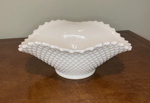 Vintage Westmoreland English Hobnail WHITE Milk Glass 9" OVAL CRIMPED BOWL
