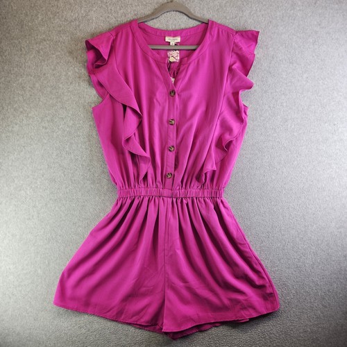 Andree by Unit Romper Womens 2X Pink Pockets Ruffled Resort Vacay Coastal Lake - Picture 17 of 17