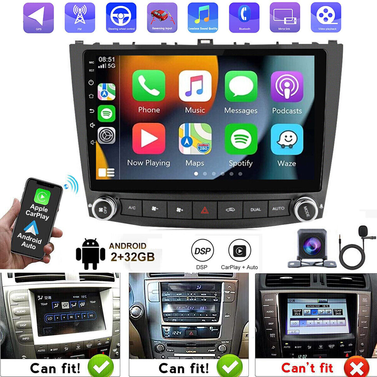 FOR LEXUS IS250 IS350 2006-2010 ANDROID 12 APPLE CARPLAY CAR