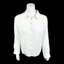 Candace Cameron Bure Petite Linen Blend Button-Front Shirt Solid White PS Size