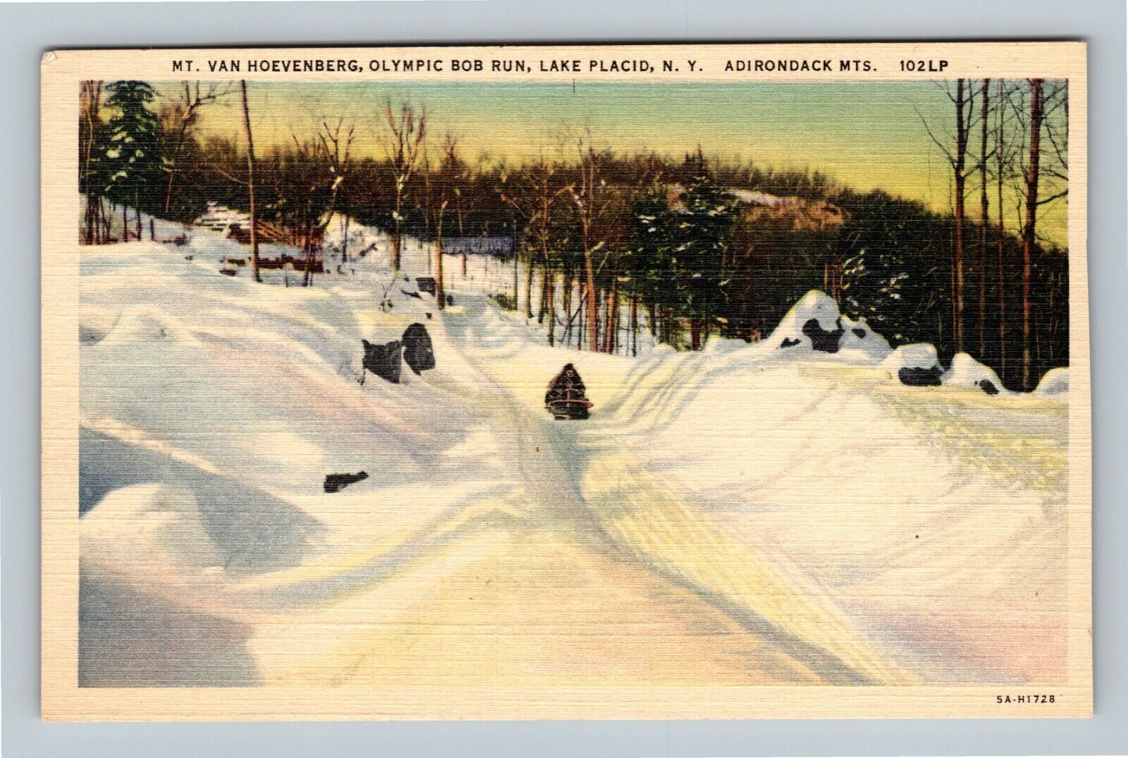 Vintage Lake Placid Olympic Bobsled Run at Mt Van Hoevenberg Postcard NY