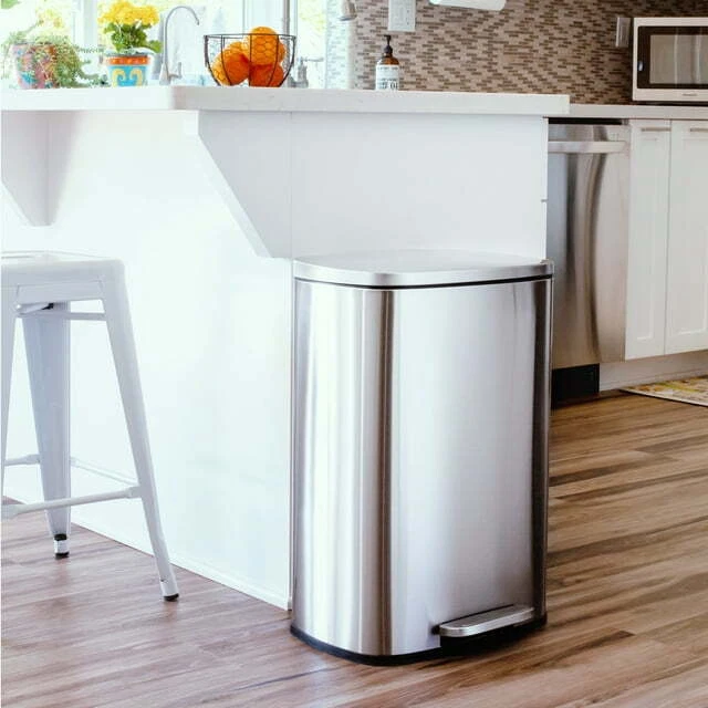 13.2 Gallon Stainless Steel Trash Can Step On Kitchen Garbage Foot