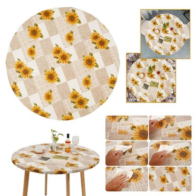 Tcwhniev Indoor Outdoor Patio Round Fitted Vinyl Tablecloth, Flannel Backin V6F2