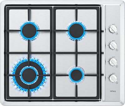 59cm Gaskochfeld 4 Flammig Einbauherd Gaskochfeld Propan/Erdgas Gaskocher 7800W