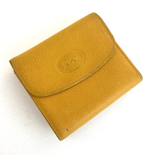 Longchamp Yellow Pebble Leather Small Bi-Fold Wallet Kiss Lock Coin Purse