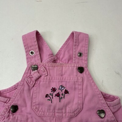 Carhartt Bib Overalls Girls 9m Pink flowers hearts Denim 100