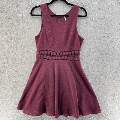 Free People Skater Dress 12 Burgundy Daisy Floral Cutout Lace Mini Flirty  Fall * | eBay