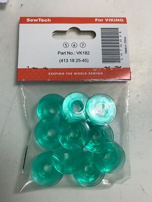 Green Bobbins (10 pcs) for Husqvarna Viking Sewing Machines, Part #413 18 25-45
