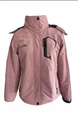 MOERDENG Women’s Waterproof Ski Jacket Snow Coat. Removable Hood. Pink. LG.