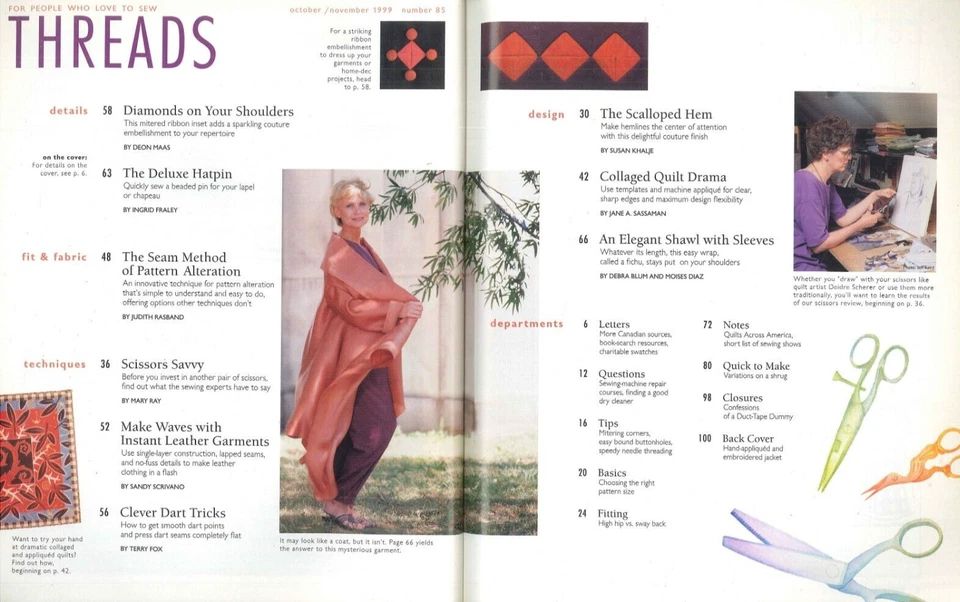 Threads Magazine Nov 1999 Simple Pattern Alteration Scalloped Hems Darts Fichu - Image 3 of 4